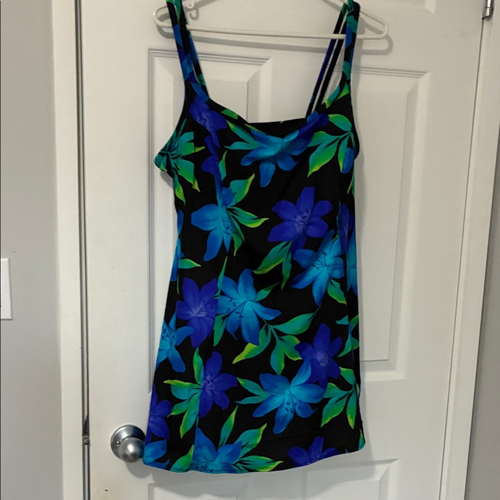 Floral Blue & Green One-Piece Swimdress